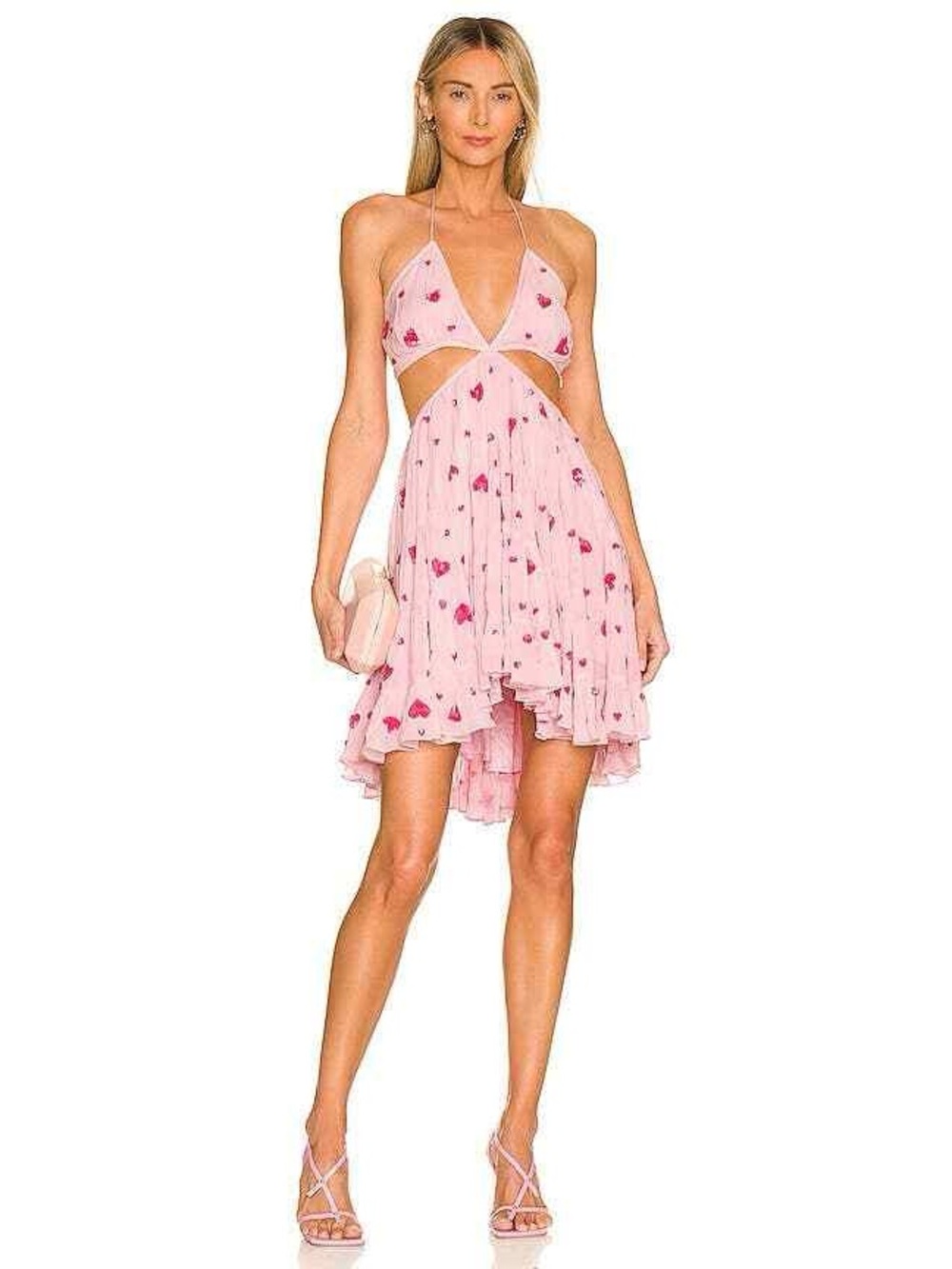 Rococo Sand Pink Floral Cutout Halter High-Low Dress